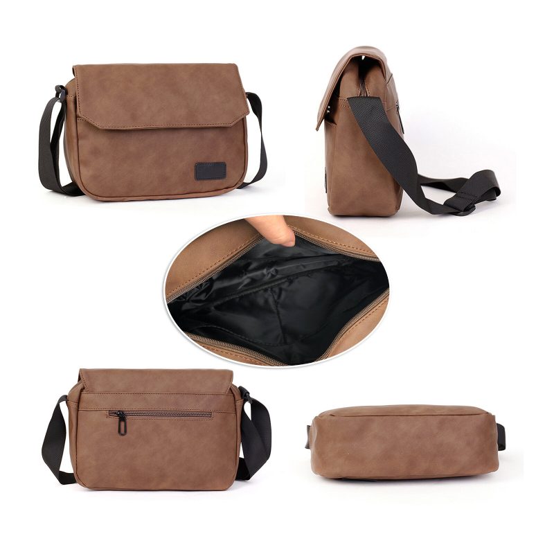 Herre Kunstskinn Vintage Vanntett Crossbody Veskedeksel Mobiltelefon Lomme Messenger Bag