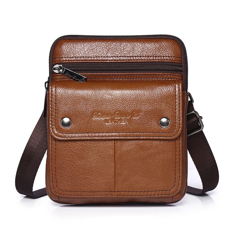 Herre Kuskinn Multi-rom Glidelås Skulderveske Crossbody Vesker Outdoor Casual Vintage Messenger Bag