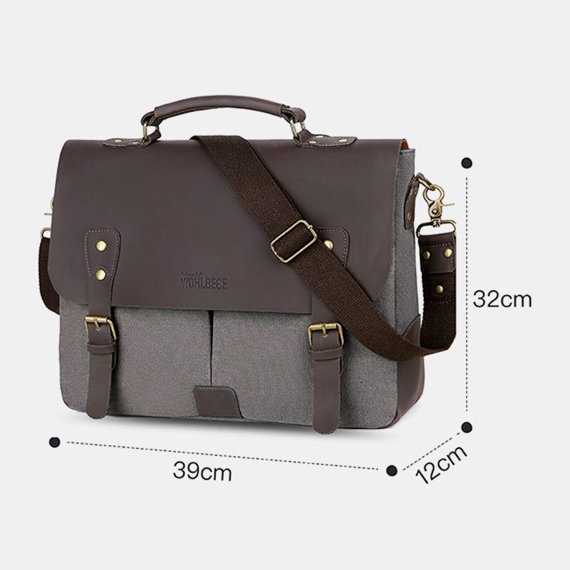 Herre Lerret Stor Kapasitet Deksel Glidelås Vintage Business Messenger Vesker Laptop Vesker Crossbody Vesker Håndveske