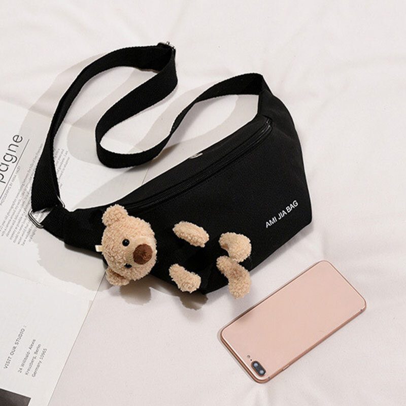 Kvinner Bear Doll Solid Øretelefon Søt Crossbody Vesker Bryst Vesker Sling Bag