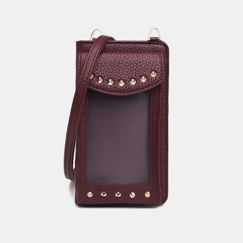 Kvinner Berøringsskjerm 6.3 Tommers Telefonholder 10-kortspor Rivet Crossbody-veske Lommebok