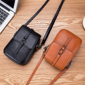 Kvinner Ekte Skinn Casual Retro Flerlags Øretelefonhull 6.5 Tommers Telefonveske Crossbody-veske