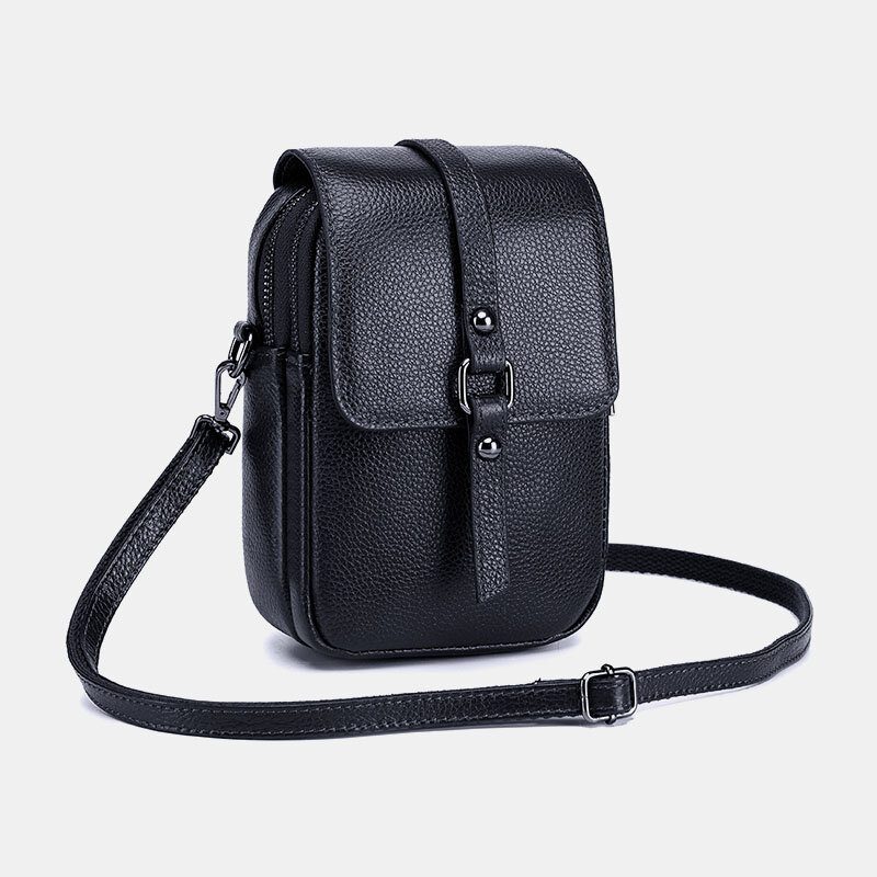 Kvinner Ekte Skinn Casual Retro Flerlags Øretelefonhull 6.5 Tommers Telefonveske Crossbody-veske