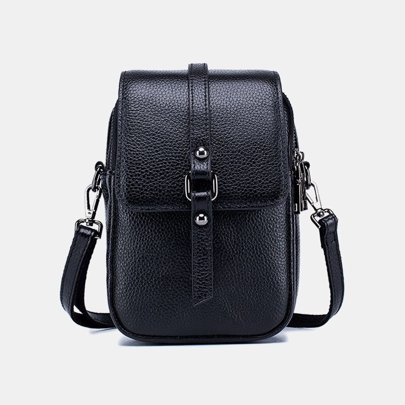 Kvinner Ekte Skinn Casual Retro Flerlags Øretelefonhull 6.5 Tommers Telefonveske Crossbody-veske