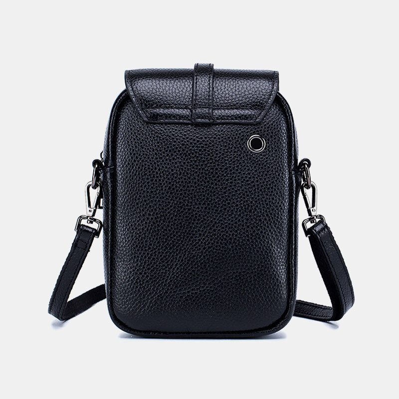 Kvinner Ekte Skinn Casual Retro Flerlags Øretelefonhull 6.5 Tommers Telefonveske Crossbody-veske