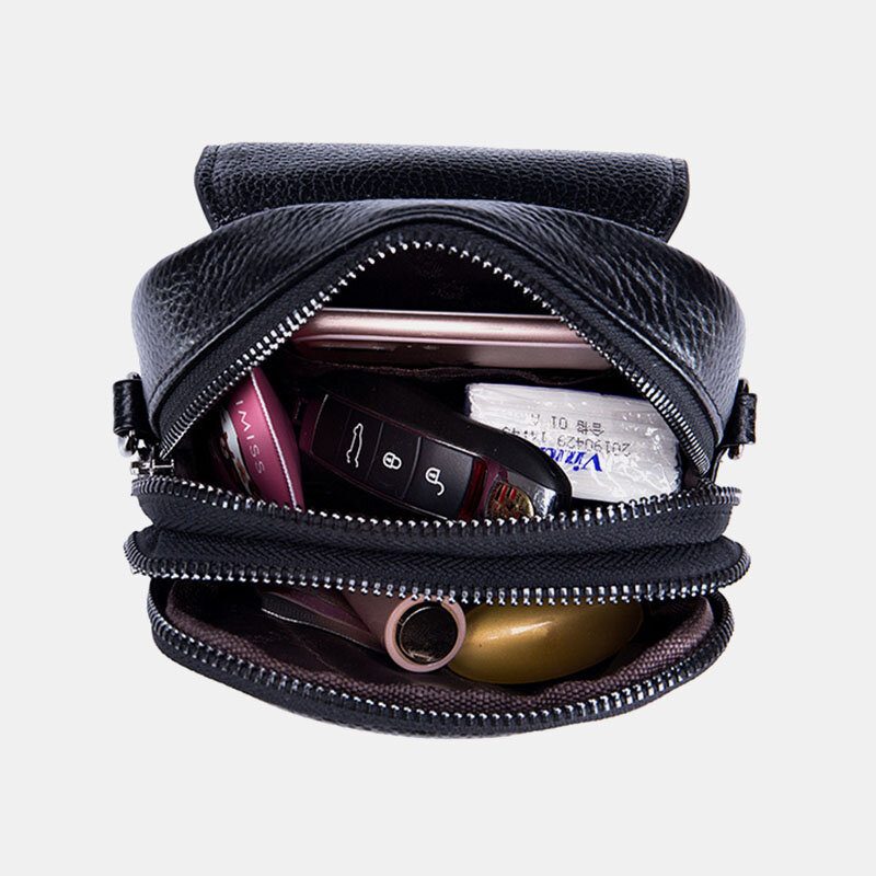 Kvinner Ekte Skinn Casual Retro Flerlags Øretelefonhull 6.5 Tommers Telefonveske Crossbody-veske