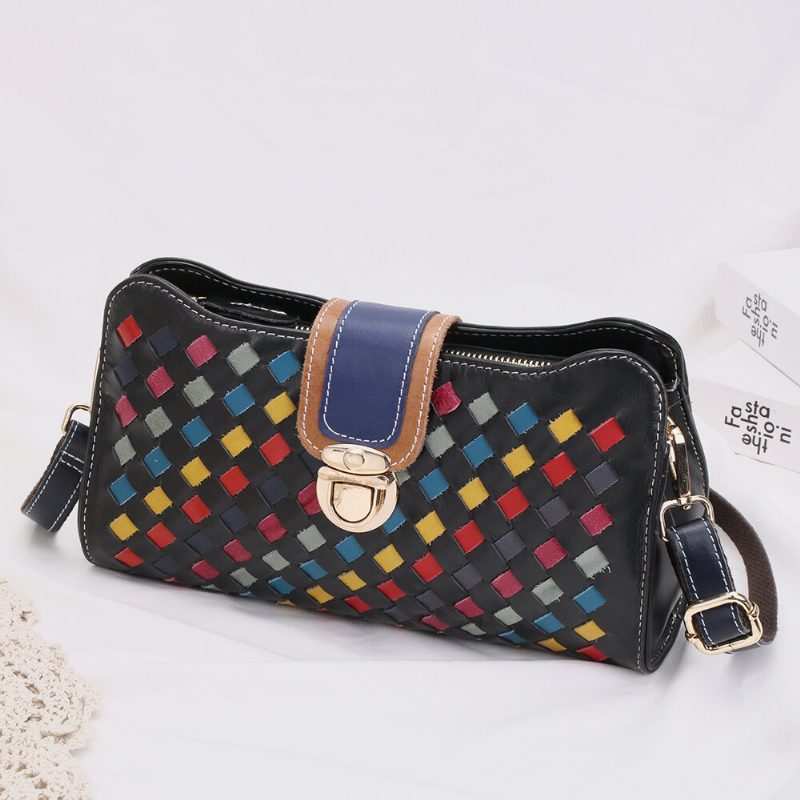 Kvinner Ekte Skinn Patchwork Telefonveske Crossbody Vesker Skulderveske