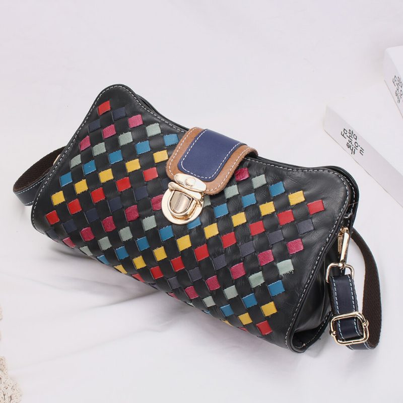 Kvinner Ekte Skinn Patchwork Telefonveske Crossbody Vesker Skulderveske