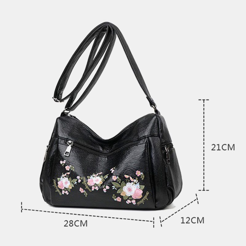 Kvinner Etnisk Blomst Brodert Large Capacoty Crossbody Vesker Vintage Texture Hardware Vanntett Pustende Mykt Skinn Skulderveske