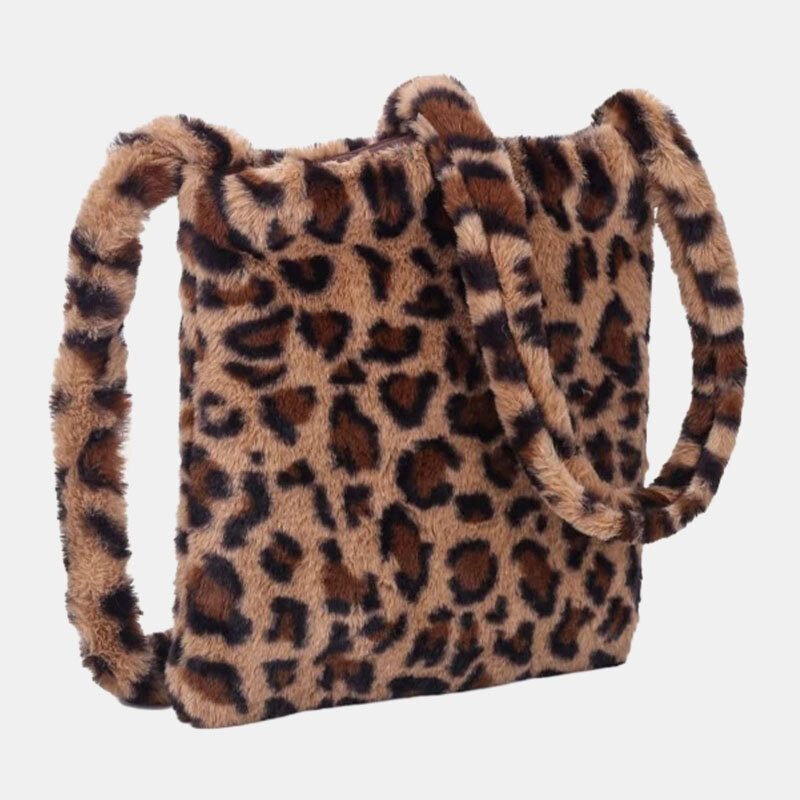 Kvinner Filt Mykt Leopardmønster Søt Uformell Personlighet Skulderveske Crossbody-veske