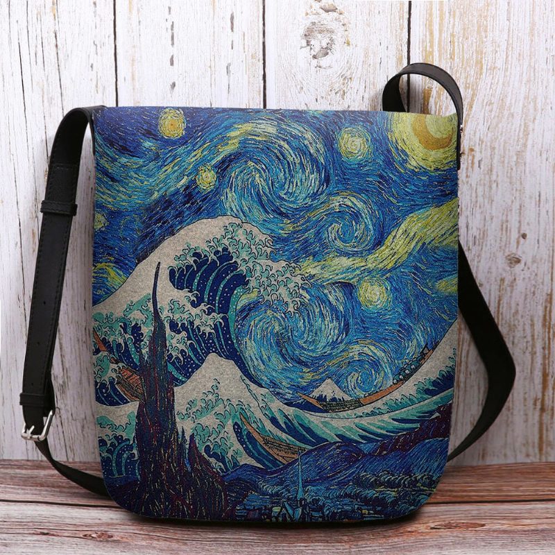 Kvinner Filt Sea Wave Stjernehimmel Mønster Oljemaleri Stil Utskrifter Crossbody Vesker Skulderveske