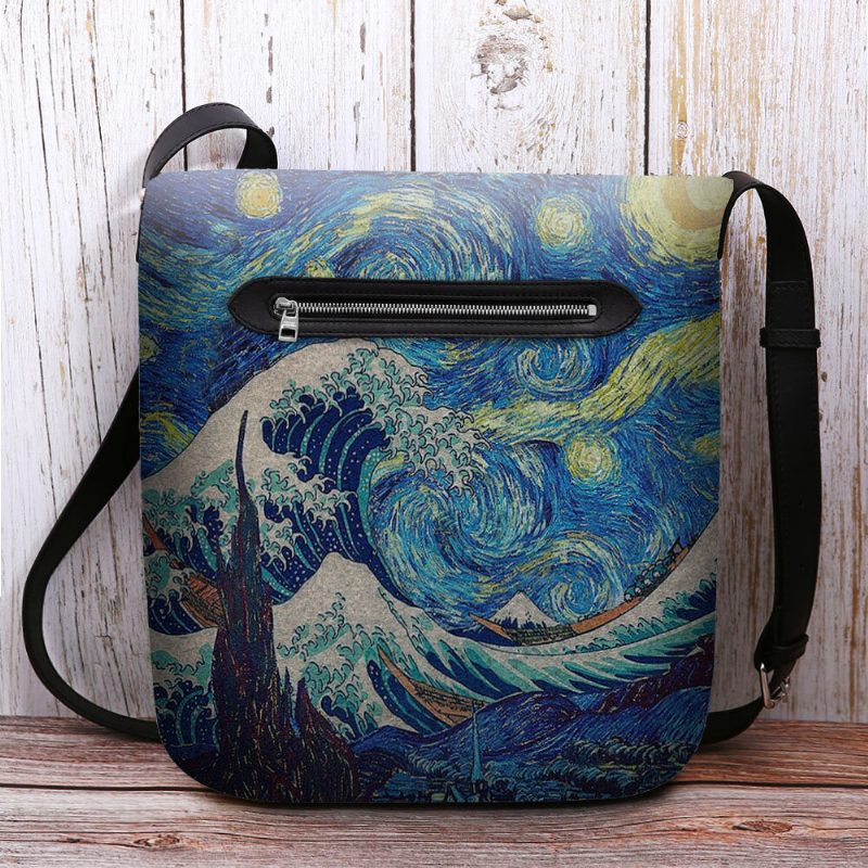 Kvinner Filt Sea Wave Stjernehimmel Mønster Oljemaleri Stil Utskrifter Crossbody Vesker Skulderveske