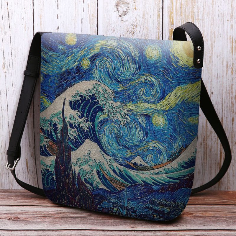 Kvinner Filt Sea Wave Stjernehimmel Mønster Oljemaleri Stil Utskrifter Crossbody Vesker Skulderveske