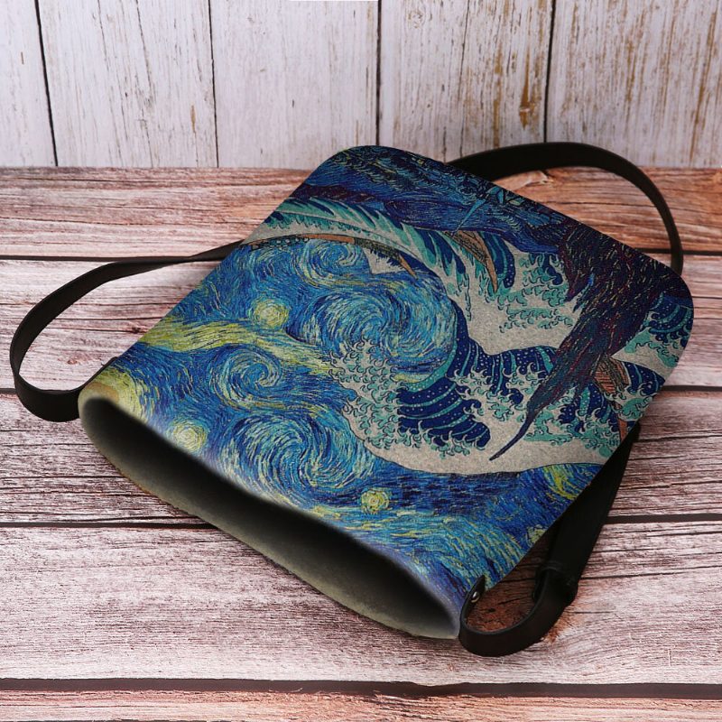 Kvinner Filt Sea Wave Stjernehimmel Mønster Oljemaleri Stil Utskrifter Crossbody Vesker Skulderveske