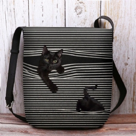 Kvinner Filt Stripemønster Tredimensjonal Vision Cat Print Skulderveske Crossbody Bag