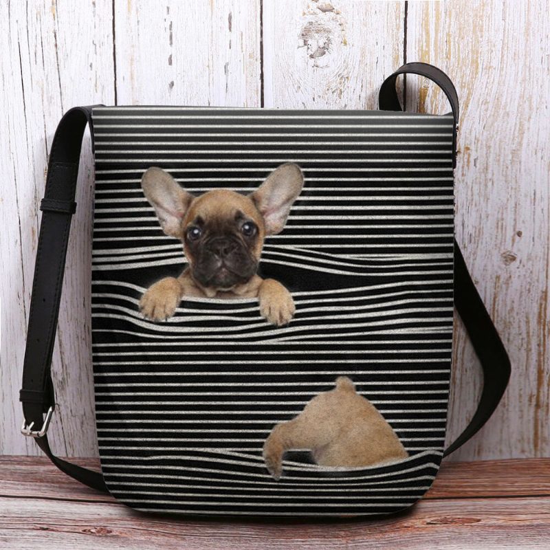 Kvinner Filt Uformell Stripe Søt 3d Hundetrykkmønster Crossbody Vesker Skulderveske