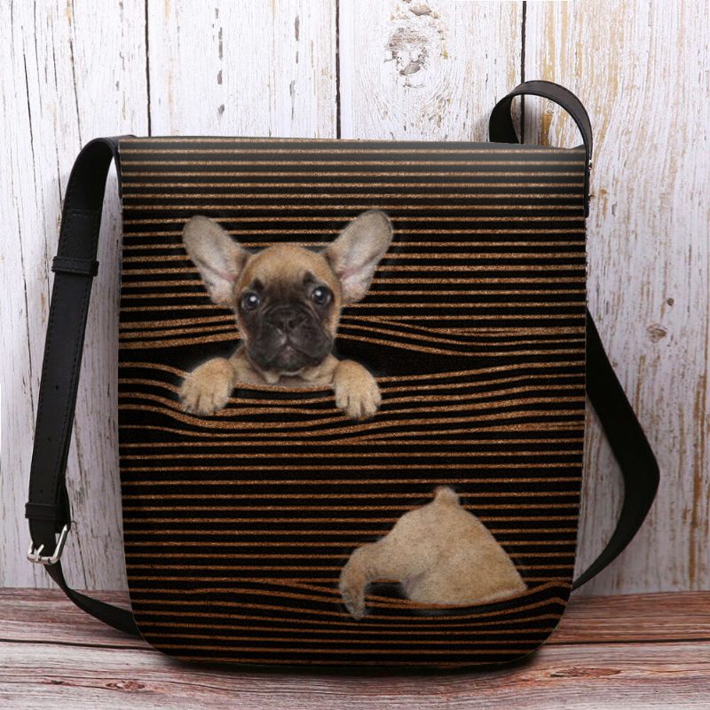 Kvinner Filt Uformell Stripe Søt 3d Hundetrykkmønster Crossbody Vesker Skulderveske