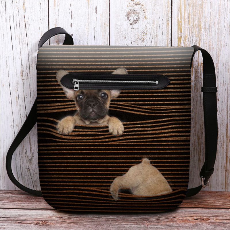 Kvinner Filt Uformell Stripe Søt 3d Hundetrykkmønster Crossbody Vesker Skulderveske