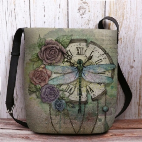 Kvinner Filt Uformell Vintage 3d Dragonfly Blomstertrykkmønster Crossbody Vesker Skulderveske