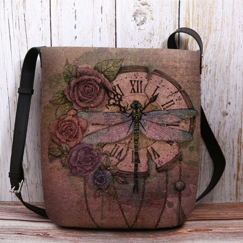 Kvinner Filt Uformell Vintage 3d Dragonfly Blomstertrykkmønster Crossbody Vesker Skulderveske