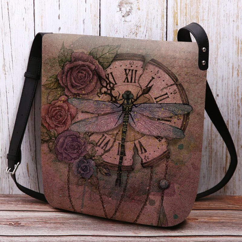 Kvinner Filt Uformell Vintage 3d Dragonfly Blomstertrykkmønster Crossbody Vesker Skulderveske