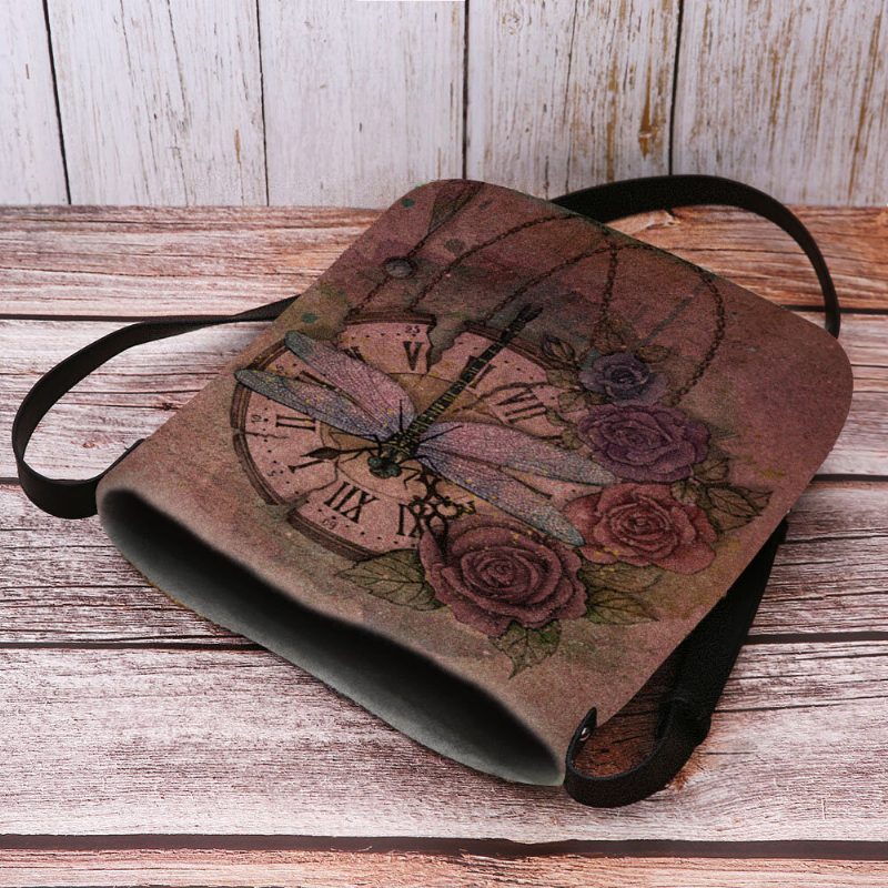 Kvinner Filt Uformell Vintage 3d Dragonfly Blomstertrykkmønster Crossbody Vesker Skulderveske