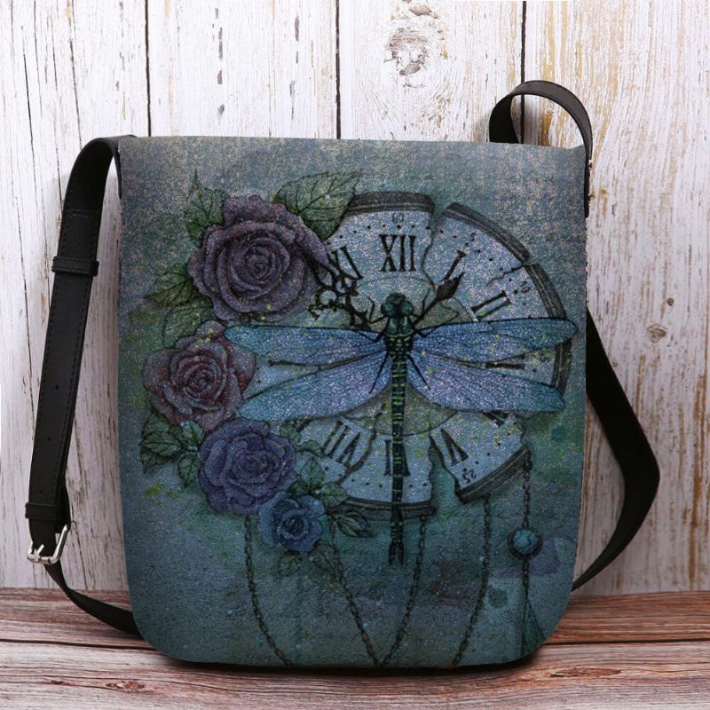 Kvinner Filt Uformell Vintage 3d Dragonfly Blomstertrykkmønster Crossbody Vesker Skulderveske