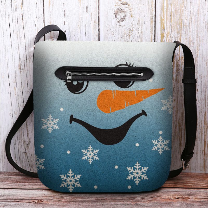 Kvinner Føltes Søt Festlig Julesmil Snowman Snowflakes Print Crossbody Vesker Skulderveske