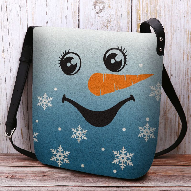 Kvinner Føltes Søt Festlig Julesmil Snowman Snowflakes Print Crossbody Vesker Skulderveske