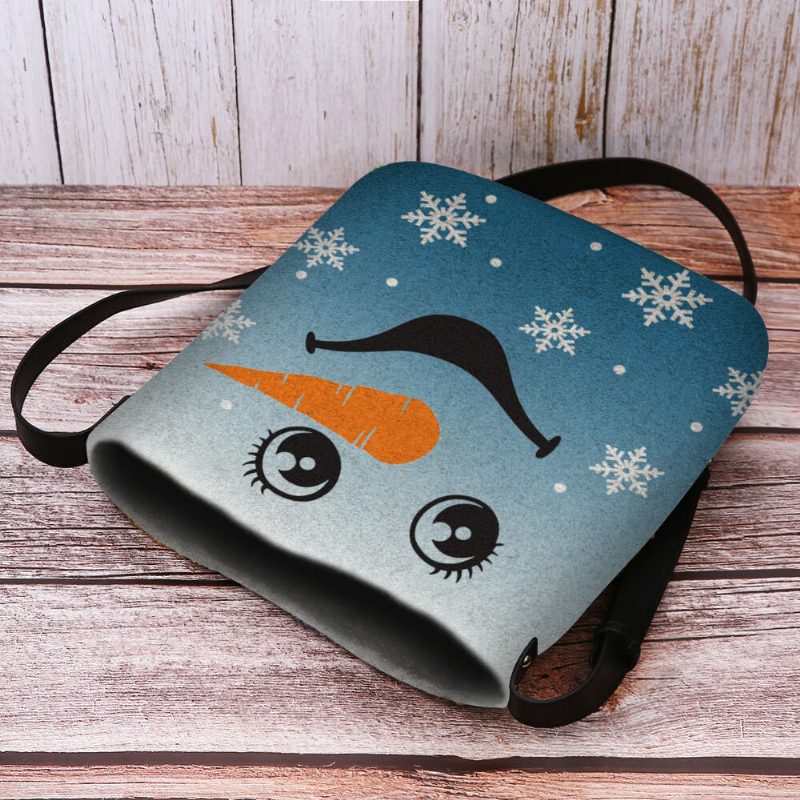 Kvinner Føltes Søt Festlig Julesmil Snowman Snowflakes Print Crossbody Vesker Skulderveske