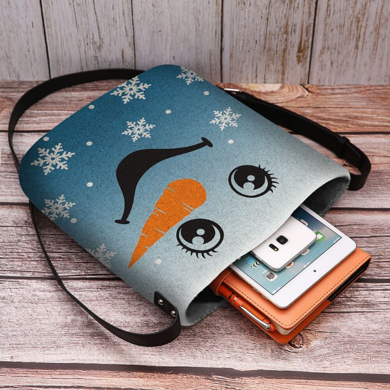 Kvinner Føltes Søt Festlig Julesmil Snowman Snowflakes Print Crossbody Vesker Skulderveske