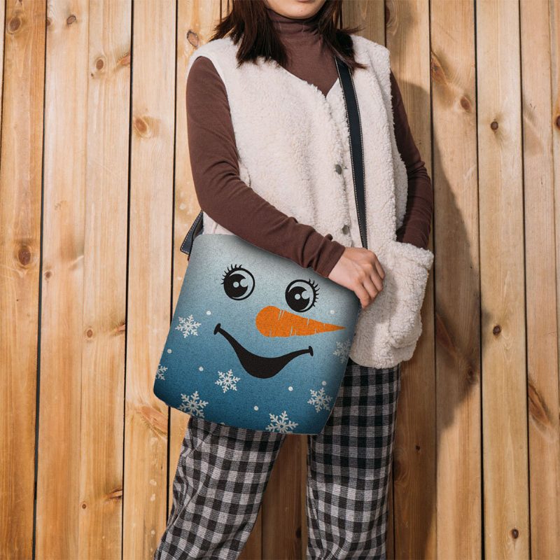 Kvinner Føltes Søt Festlig Julesmil Snowman Snowflakes Print Crossbody Vesker Skulderveske