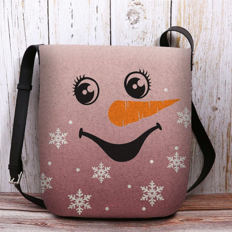 Kvinner Føltes Søt Festlig Julesmil Snowman Snowflakes Print Crossbody Vesker Skulderveske