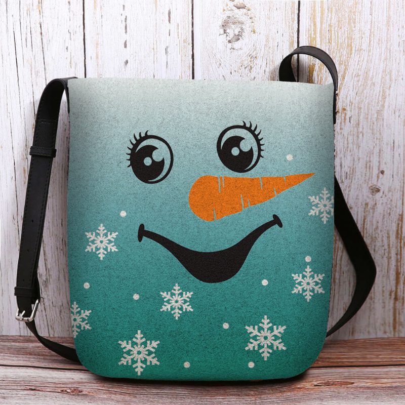 Kvinner Føltes Søt Festlig Julesmil Snowman Snowflakes Print Crossbody Vesker Skulderveske