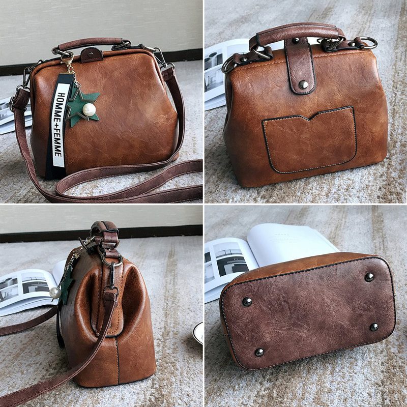 Kvinner Kunstskinn Vintage Crossbody-veske Med Stor Kapasitet Cabriolet Stropp Retro Håndveske