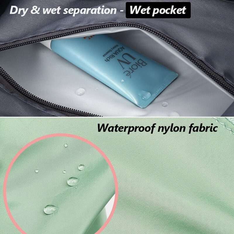 Kvinner Oxford Dry Wet Separation Gym Vesker Skalerbar Sammenleggbar Design Crossbody Vesker Stor Kapasitet Fast Stropp Vanntett Bærbar Reiseveske