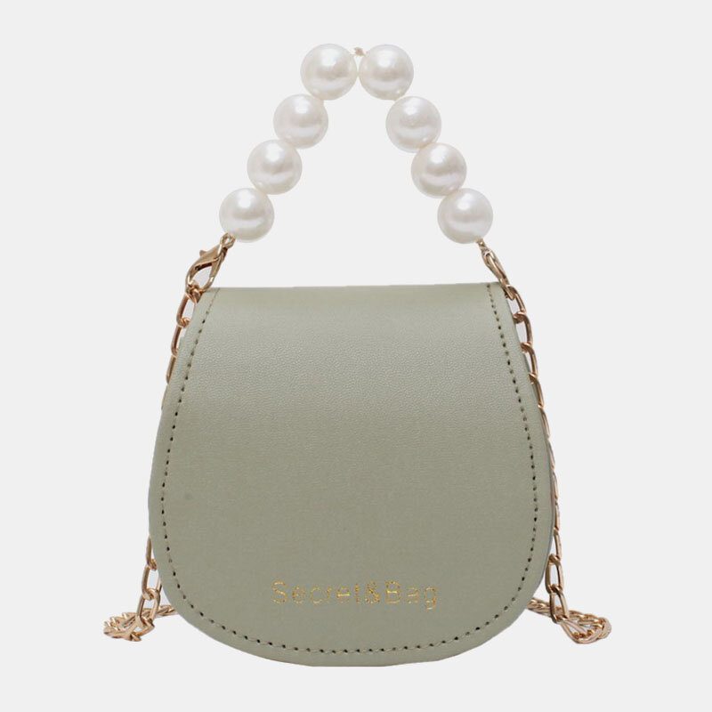 Kvinner Pu Leather Pearl Chain Håndveske Skulderveske Crossbody-vesker