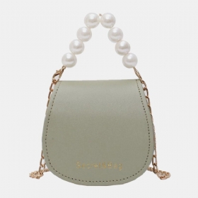 Kvinner Pu Leather Pearl Chain Håndveske Skulderveske Crossbody-vesker