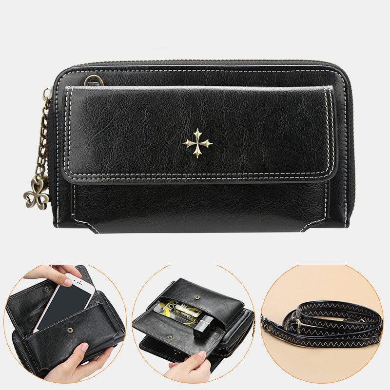 Kvinner Pu Skinn Cross Flower Dusk Stor Kapasitet Multi-card Slot Telefonveske Crossbody Vesker Skulderveske