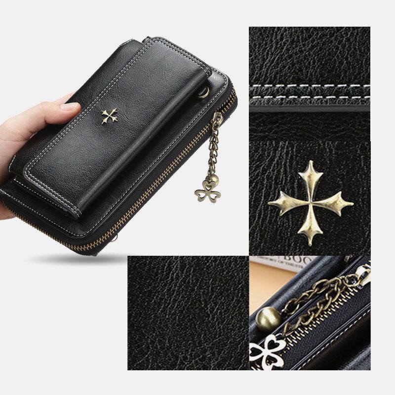 Kvinner Pu Skinn Cross Flower Dusk Stor Kapasitet Multi-card Slot Telefonveske Crossbody Vesker Skulderveske