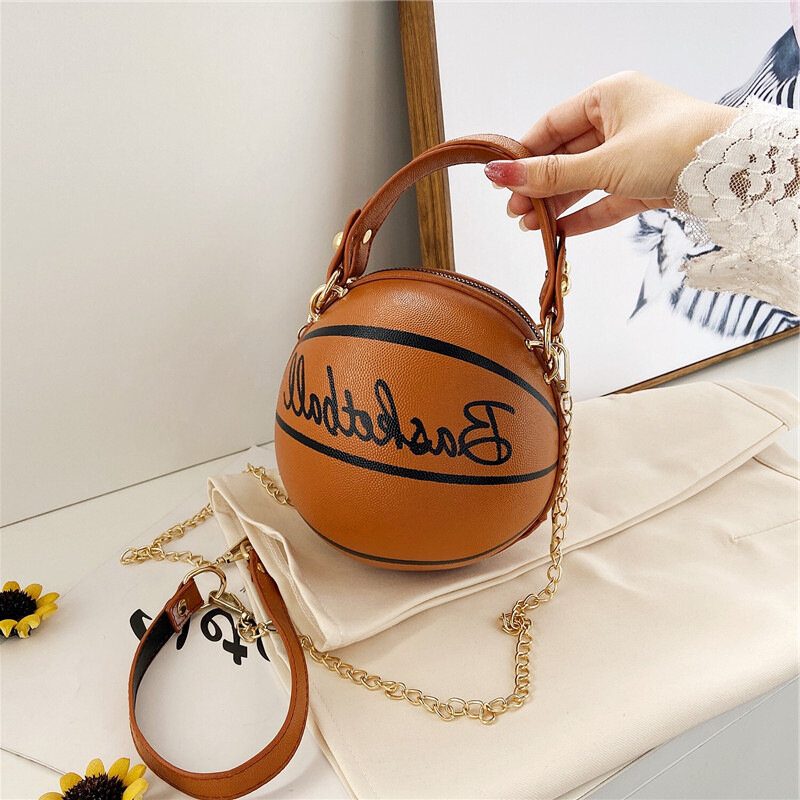 Kvinner Unik Design Basketball Fotball Look Mini Rund Vesker Hangbag Mote Justerbar Skulderveske Cross Body Bag