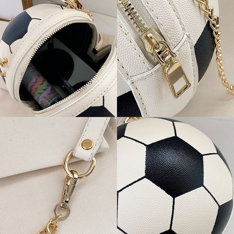 Kvinner Unik Design Basketball Fotball Look Mini Rund Vesker Hangbag Mote Justerbar Skulderveske Cross Body Bag