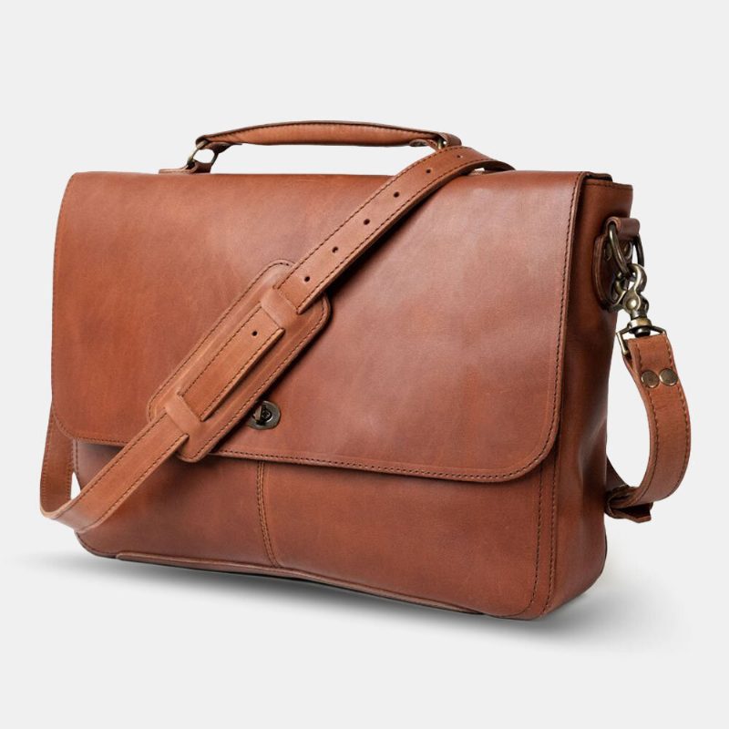 Men Pu Leather Multifunction Vintage 15.6 Tommers Anti-tyveri Koffert Messenger Vesker Crossbody Bag