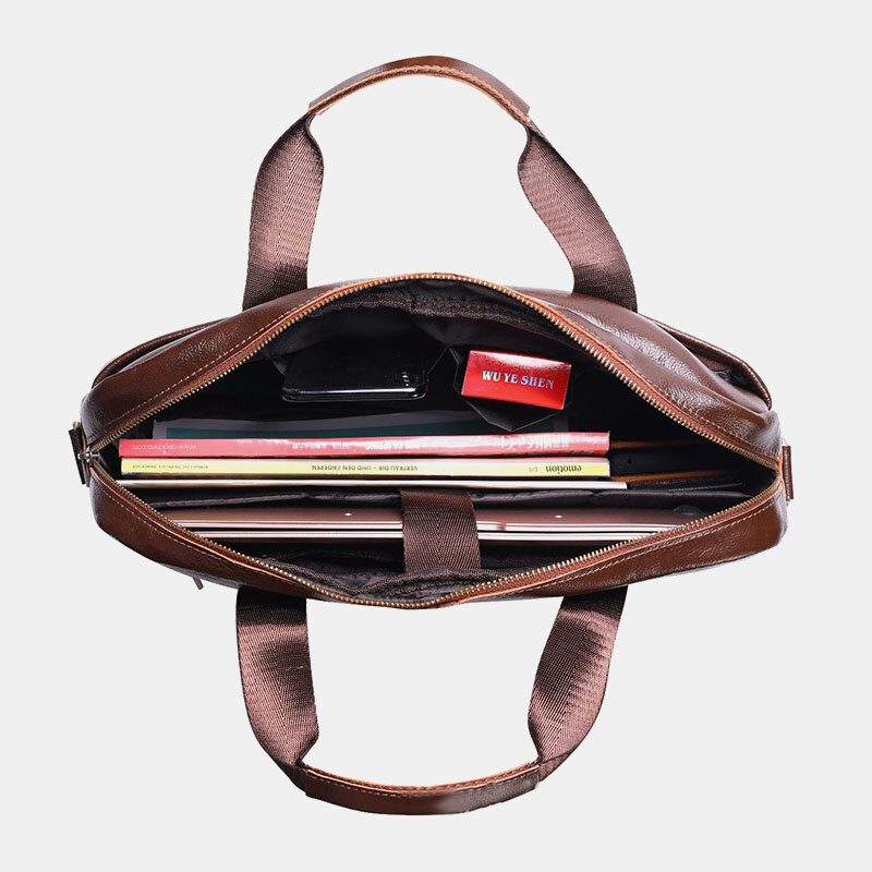 Menn Ekte Lær Multilomme Vintage 14 Tommers Bærbar Veske Messenger Vesker Crossbody Vesker Skulderveske Koffert