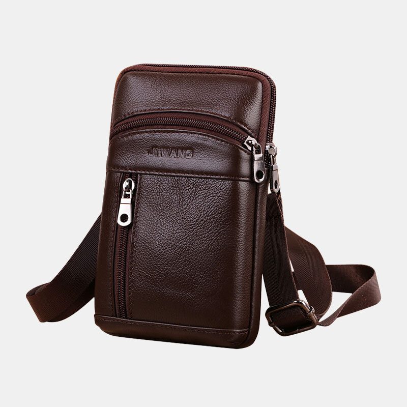 Menn Ekte Skinn 6.5 Tommer Retro Telefonveske Belteveske Crossbody-veske