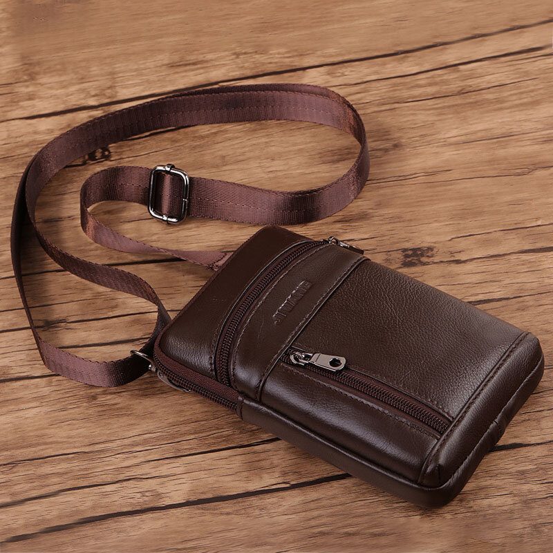 Menn Ekte Skinn 6.5 Tommer Retro Telefonveske Belteveske Crossbody-veske