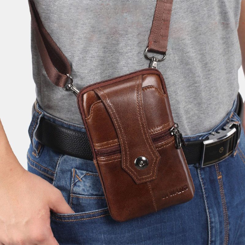 Menn Ekte Skinn Belte Telefonveske Casual Crossbody Vesker Skulderveske