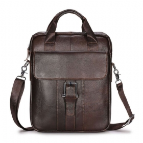 Menn Ekte Skinn Crossbody-veske Med Stor Kapasitet Vintage Business Solid Koffert Skulderveske Messenger Bag