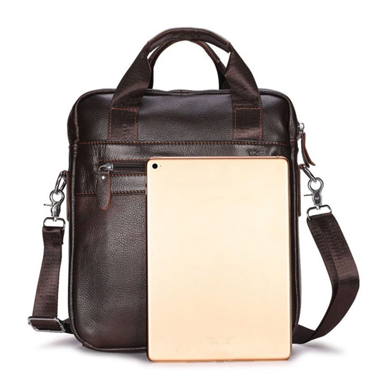 Menn Ekte Skinn Crossbody-veske Med Stor Kapasitet Vintage Business Solid Koffert Skulderveske Messenger Bag