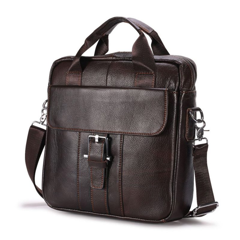 Menn Ekte Skinn Crossbody-veske Med Stor Kapasitet Vintage Business Solid Koffert Skulderveske Messenger Bag